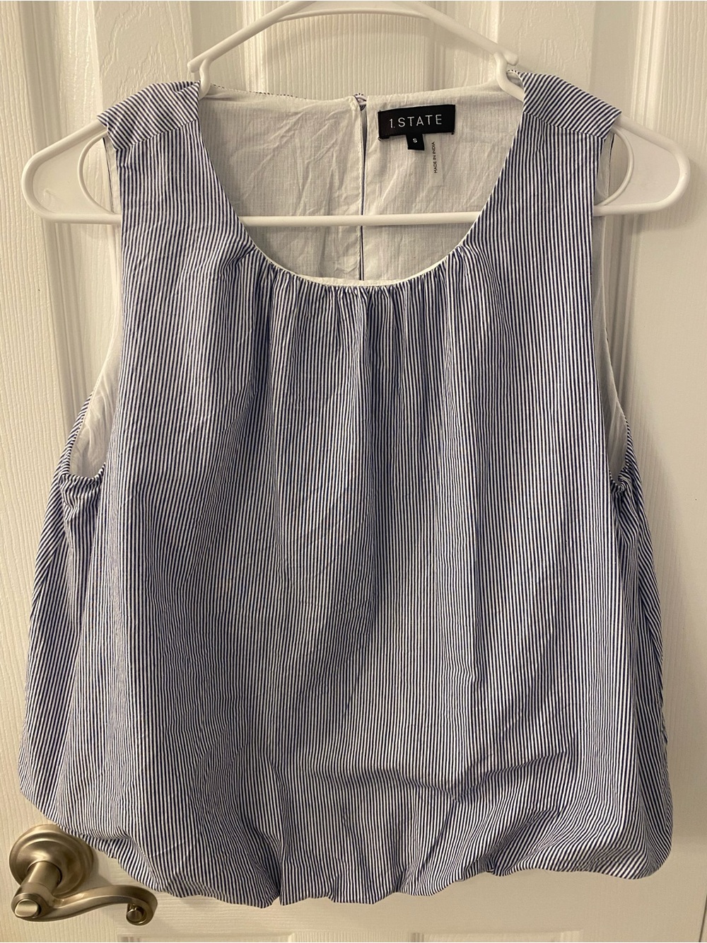 1.State Blue and White Bubble Hem Top